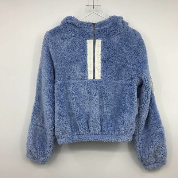 BP. Teddy Plush Fleece Hoodie Sweatshirt S Half Zip Womens Blue Forever NWT - Picture 2 of 7